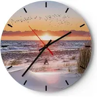 ARTTOR Wanduhr - Rund - Glasuhr - Sonne Strand Vögel - 40x40cm - Schleichendes Uhrwerk - Lautlos - zum Aufhängen bereit - Dekoration Modern - Wanddekoration aus Glas - C3AR40x40-4727