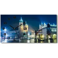 Tulup Wanduhr aus Glas – 60x30 cm - Glasbild - Glasuhr - Gehärtetes Glas - schwarze-zeiger - Krakau bei Nacht