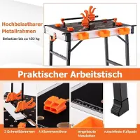 B2X Arbeitstisch klappbar Werkbank mit 2 Schnellklemmen 3 Werkzeugkästen & Metallrahmen