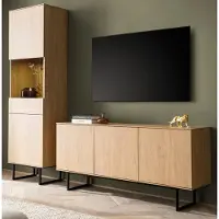 Furn.Design Wohnwand "Breda" in Stone Eiche Wohnkombination 2-teilig 220 cm, mit Push-to-Open