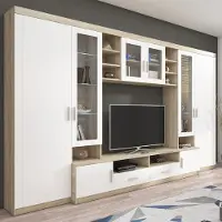 Mirjan 24 Wohnwand Paris, TV-Möbel, Große Anbauwand, Schrankwand, Wohnzimmer-Set (Sonoma Eiche/Weiß, ohne Beleuchtung)