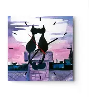 ARTTOR Wanduhr - Quadrat - Glasuhr - Katzen Dach Liebe Tier - 30x30cm - Schleichendes Uhrwerk - Lautlos - zum Aufhängen bereit - Dekoration Modern - Wanddekoration aus Glas - C3AC30x30-2970