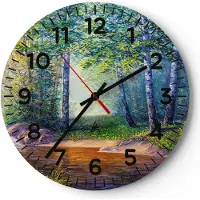 ARTTOR Wanduhr - Rund - Glasuhr - Wiese Wasser Baum - 40x40cm - Schleichendes Uhrwerk - Lautlos - zum Aufhängen bereit - Dekoration Modern - Wanddekoration aus Glas - C4AR40x40-4063