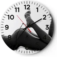 ARTTOR Wanduhr - Rund - Glasuhr - Frau Akt Pose - 30x30cm - Schleichendes Uhrwerk - Lautlos - zum Aufhängen bereit - Dekoration Modern - Wanddekoration aus Glas - C4AR30x30-0105