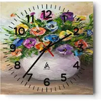 ARTTOR Wanduhr - Quadrat - Glasuhr - Blumen Blumenstrauß Vase bunt - 30x30cm - Schleichendes Uhrwerk - Lautlos - zum Aufhängen bereit - Dekoration Modern - Wanddekoration aus Glas - C4AC30x30-2915