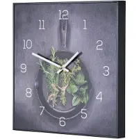 Levandeo Wanduhr 30x30cm Uhr PVC Rahmen Schwarz Küche Kräuter Pfanne Wanddeko Küchenuhr