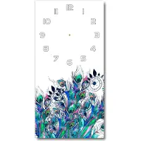 Tulup Wanduhr aus Glas – 30x60 cm - Glasbild - Glasuhr - Gehärtetes Glas -Pfauenfedern
