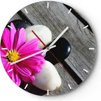 ARTTOR Wanduhr - Rund - Glasuhr - Stein Blume Blütenblätter Chrysantheme - 30x30cm - Schleichendes Uhrwerk - Lautlos - zum Aufhängen bereit - Dekoration Modern - Wanddekoration aus Glas - C3AR30x30-2302