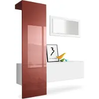 Vladon Garderobe Carlton Set 4, Germany, Garderobenset bestehend aus 1 Garderobenpaneel, 1 Schrankmodul und 1 Wandspiegel, Weiß matt/Bordeaux Hochglanz (156 x 193 x 35 cm)