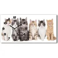 Tulup Wanduhr aus Glas – 60x30 cm - Glasbild - Glasuhr - Gehärtetes Glas - schwarze-zeiger - sechs Katzen