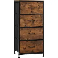 Woltu Kommode schmal, mit 4 Schubladen aus Stoff, Sideboard, industrieller Stil, Vintagebraun