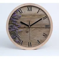 Tulup Holzuhr 30fi cm wanduhr - schwarze Spitzen - Lavendel auf Holz