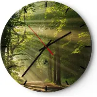 ARTTOR Wanduhr - Rund - Glasuhr - Wald Baum Natur - 40x40cm - Schleichendes Uhrwerk - Lautlos - zum Aufhängen bereit - Dekoration Modern - Wanddekoration aus Glas - C3AR40x40-3661