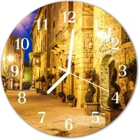 Tulup Glasuhr Wanduhr Küchenuhr Echt-Glas 30fi cm Straße Nacht gelb