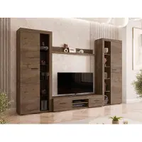 Mirjan 24 Wohnwand Farso XL, Modernes Wohnzimmer-Set, Schrankwand, Stilvoll Mediawand, TV-Möbel (ohne Beleuchtung, Lefkas Eiche)