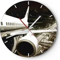 ARTTOR Wanduhr - Rund - Glasuhr - Flugzeug Straßen Stadt - 40x40cm - Schleichendes Uhrwerk - Lautlos - zum Aufhängen bereit - Dekoration Modern - Wanddekoration aus Glas - C3AR40x40-0180