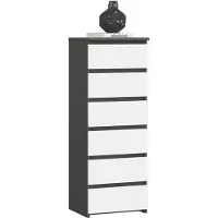 Akord Kommode CL6 40 cm 6 Schubladen Schrank Wohnzimmer Schlafzimmer B40 x H109 x T35 cm Grau-Weiß