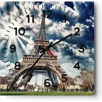ARTTOR Wanduhr - Quadrat - Glasuhr - Architektur gebäude stadt eiffel - 30x30cm - Schleichendes Uhrwerk - Lautlos - zum Aufhängen bereit - Dekoration Modern - Wanddekoration aus Glas - C4AC30x30-2435