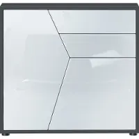 Vladon Sideboard Benny, Germany, Kommode mit 2 Türen und 2 Schubladen, Schwarz matt/Weiß Hochglanz (79 x 74 x 36 cm)
