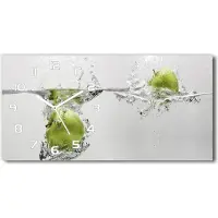 Tulup Wanduhr aus Glas – 60x30 cm - Glasbild - Glasuhr - Gehärtetes Glas - weisse-zeiger - Apple unter Wasser