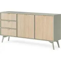 Masseno Kommode FORESTA 158 cm Sideboard mit 3 Schubladen und 2 Türen für Wohnzimmer Schlafzimmer Modern 158x38x80 cm Hellgrün / Kieferfarben