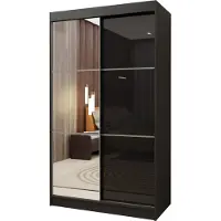 Masseno Schiebetürenschrank VITALE 120 cm Kleiderschrank Schlafzimmer Schrank 2-türig mit Spiegel und Lacobel Schwarz