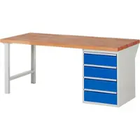 RAU Werkbank mit 4 Schubladen - Teilauszug - 180:4 - 890 x 2.000 x 900 mm (HxBxT) - Traglast 1.000 kg - Buche