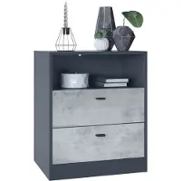 Vladon Kommode Pino V1, Germany, Nachttisch mit 2 Schubladen & 1 offenem Fach, Anthrazit matt/Beton Oxid Optik ohne LED (56 x 67,5 x 36 cm)