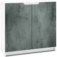 Vladon Sideboard Logan, Germany, Kommode mit 2 Türen, Weiß matt/Beton Dunkel Optik (82 x 78 x 37 cm)