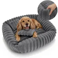 Domarex Dogguru Tola Hundebett 80x70 cm Hundesofa mit Kissen Rabbit Fur Plüsch Anti-Rutsch Waschbar Für Mittelgroße Hunde & Große Katzen, Grau