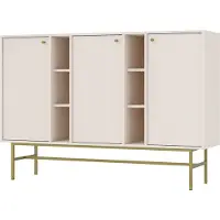 Masseno Kommode TORINO 158 cm Sideboard mit 3 Türen für Wohnzimmer Schlafzimmer Modern 158x41x108 cm Beige / Beige