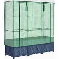 Markenlos Hochbeet mit Gewächshausaufsatz in Rattan-Optik