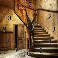Wallario Design Wanduhr Rustikale Holztreppe aus Echtglas, Größe 30 x 30 cm