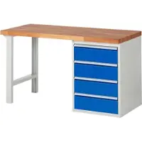 RAU Werkbank mit 4 Schubladen - Vollauszug - 180:4 - 840 x 1.500 x 900 mm (HxBxT) - Traglast 1.000 kg - Buche