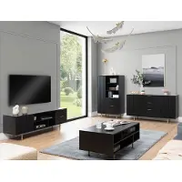 Lomadox Wohnmöbel Set matt schwarz NADOR-132 modern 4-teilig