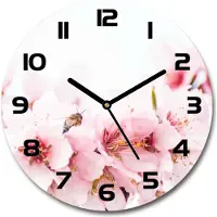 Tulup Wanduhr aus Glas 30fi Glasbild Glasuhr Gehärtetes Glas - schwarze-zeiger - Cherry blossoms