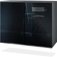 Vladon Kommode Skadu V3, Moderner Küchenschrank mit 2 großen Türen Anthrazit matt / Schwarz Hochglanz (92,5 x 73.5 x 35)