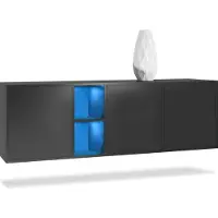 Vladon Kommode Cuba, Germany, Schwarz matt/Schwarz matt - Modernes Sideboard für Ihr Wohnbereich - (BxHxT) 182x53x35 cm