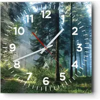 ARTTOR Wanduhr - Quadrat - Glasuhr - Wald Dämmerung die Sonne - 40x40cm - Schleichendes Uhrwerk - Lautlos - zum Aufhängen bereit - Dekoration Modern - Wanddekoration aus Glas - C4AC40x40-4398
