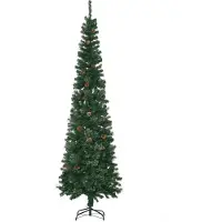 HOMCOM Künstlicher Weihnachtsbaum, 225 cm, Weihnachtsbaum mit 706 Zweigen, schmaler Bleistiftform-Weihnachtsbaum mit 56 Tannenzapfen, faltbarer Sockel cm, Grün