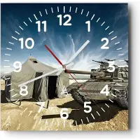 ARTTOR Wanduhr - Quadrat - Glasuhr - Panzer Poligon Feld - 30x30cm - Schleichendes Uhrwerk - Lautlos - zum Aufhängen bereit - Dekoration Modern - Wanddekoration aus Glas - C4AC30x30-3723
