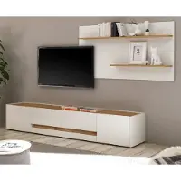 Furn.Design Wohnwand "Center" in weiß und Wotan Eiche, 2-teilig 300 cm mit XXL TV Lowboard