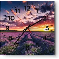 ARTTOR Wanduhr - Quadrat - Glasuhr - Lavendel Berge Feld - 40x40cm - Schleichendes Uhrwerk - Lautlos - zum Aufhängen bereit - Dekoration Modern - Wanddekoration aus Glas - C4AC40x40-3816