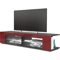 Vladon Lowboard Movie, TV-Kommode mit 4 offenen Fächern und Zierleisten, Schwarz matt/Bordeaux Hochglanz, inkl. LED-Beleuchtung weiß (134 x 29 x 39 cm)