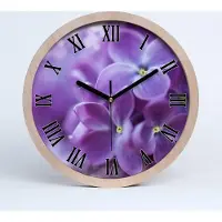 Tulup Holzuhr 30fi cm wanduhr - schwarze Spitzen - lila Blüten