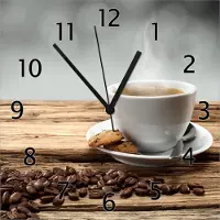Wallario Design Wanduhr Heiße Tasse Kaffee mit Kaffeebohnen aus Echtglas, Größe 30 x 30 cm