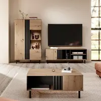 Lomadox Wohnwand in Eiche, inkl. Couchtisch und LED-Beleuchtung, 3-teilig - MATTAWA-167