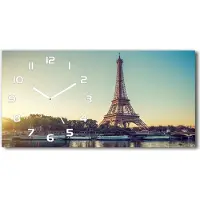 Tulup Wanduhr aus Glas – 60x30 cm - Glasbild - Glasuhr - Gehärtetes Glas - weisse-zeiger - Eiffelturm Paris