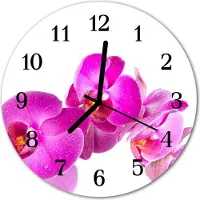 Tulup Glasuhr Wanduhr Küchenuhr Echt-Glas 30fi cm Orchidee rosa