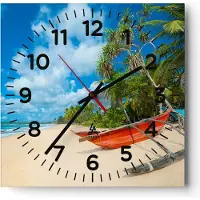 ARTTOR Wanduhr - Quadrat - Glasuhr - Golf Ozean Palme Boot - 30x30cm - Schleichendes Uhrwerk - Lautlos - zum Aufhängen bereit - Dekoration Modern - Wanddekoration aus Glas - C4AC30x30-2388